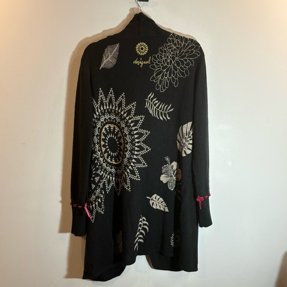 DESIGUAL Sz L Hibiscus Floral Sequin Sparkle Cascade Open Front Cardigan - Picture 11 of 12